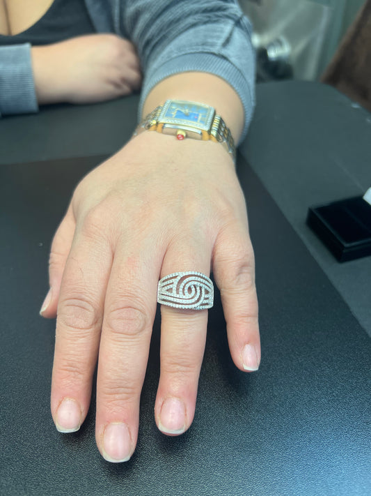 White Gold over Sterling Silver Unisex Simulated Diamond Spiral Swirl Ring
