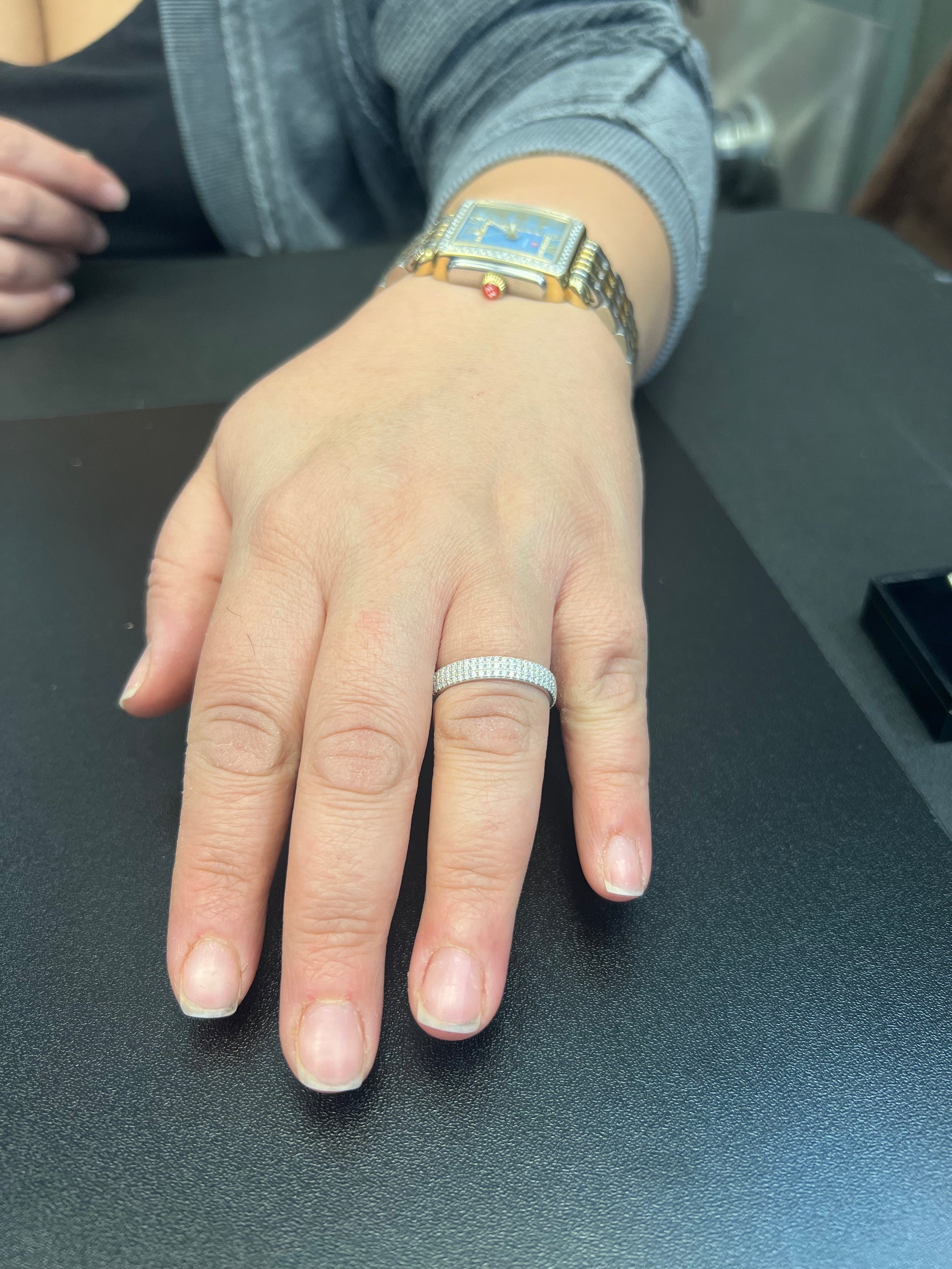 White Gold over Sterling Silver Women's Wide 3 Row CZ Eternity Band Ring