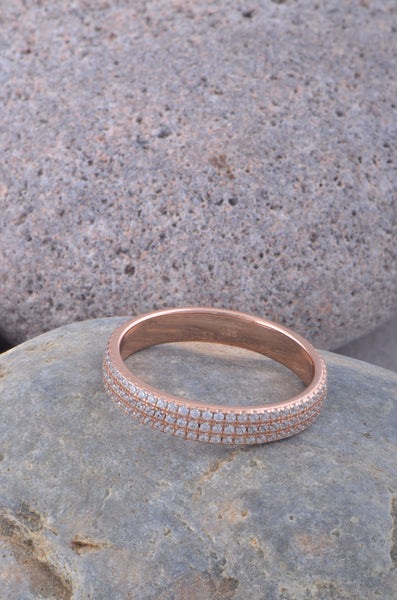 White Gold Over Sterling Silver Womens Wide 3 Row CZ Eternity Band Ring