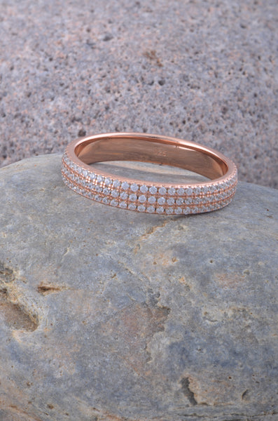 White Gold Over Sterling Silver Womens Wide 3 Row CZ Eternity Band Ring