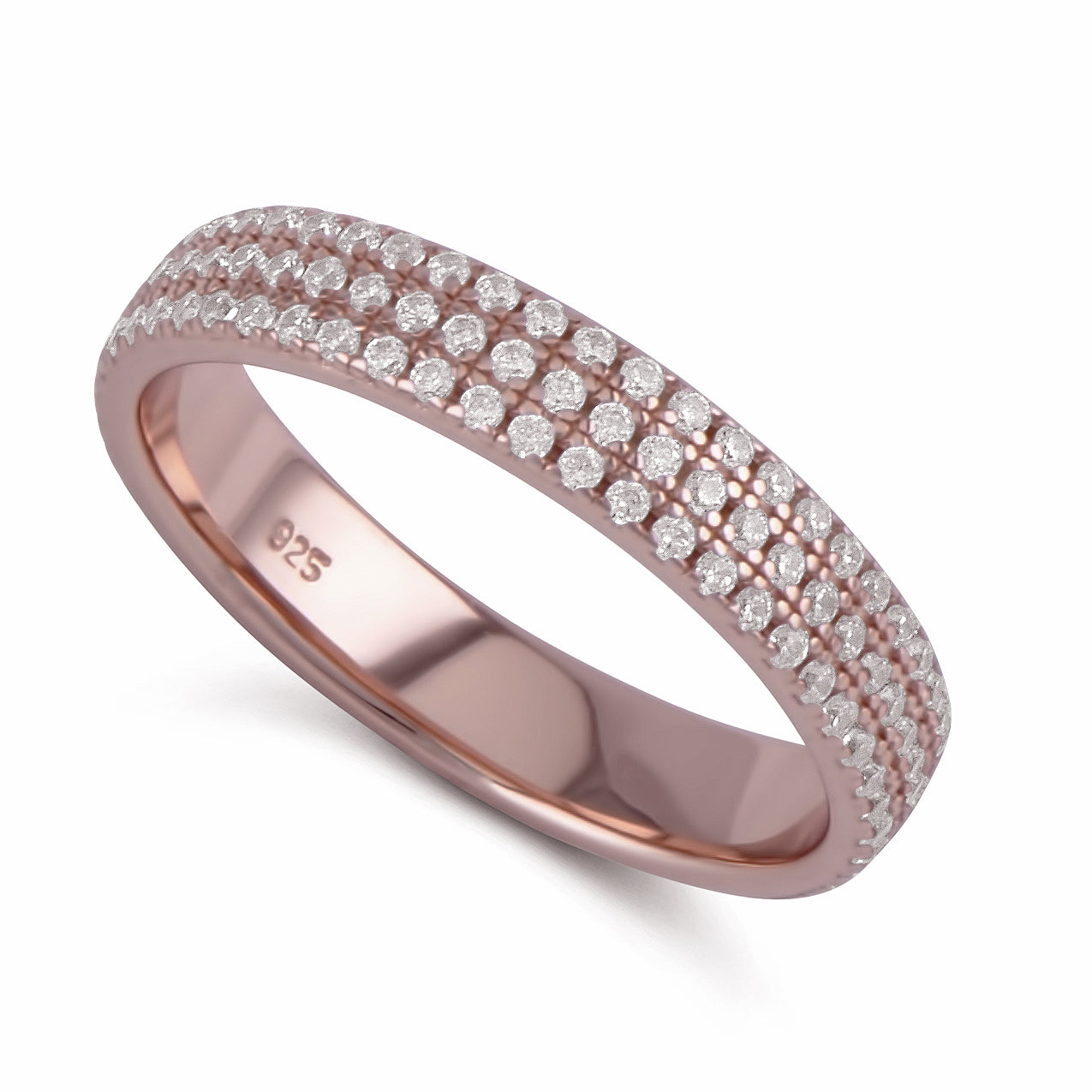 White Gold over Sterling Silver Women's Wide 3 Row CZ Eternity Band Ring