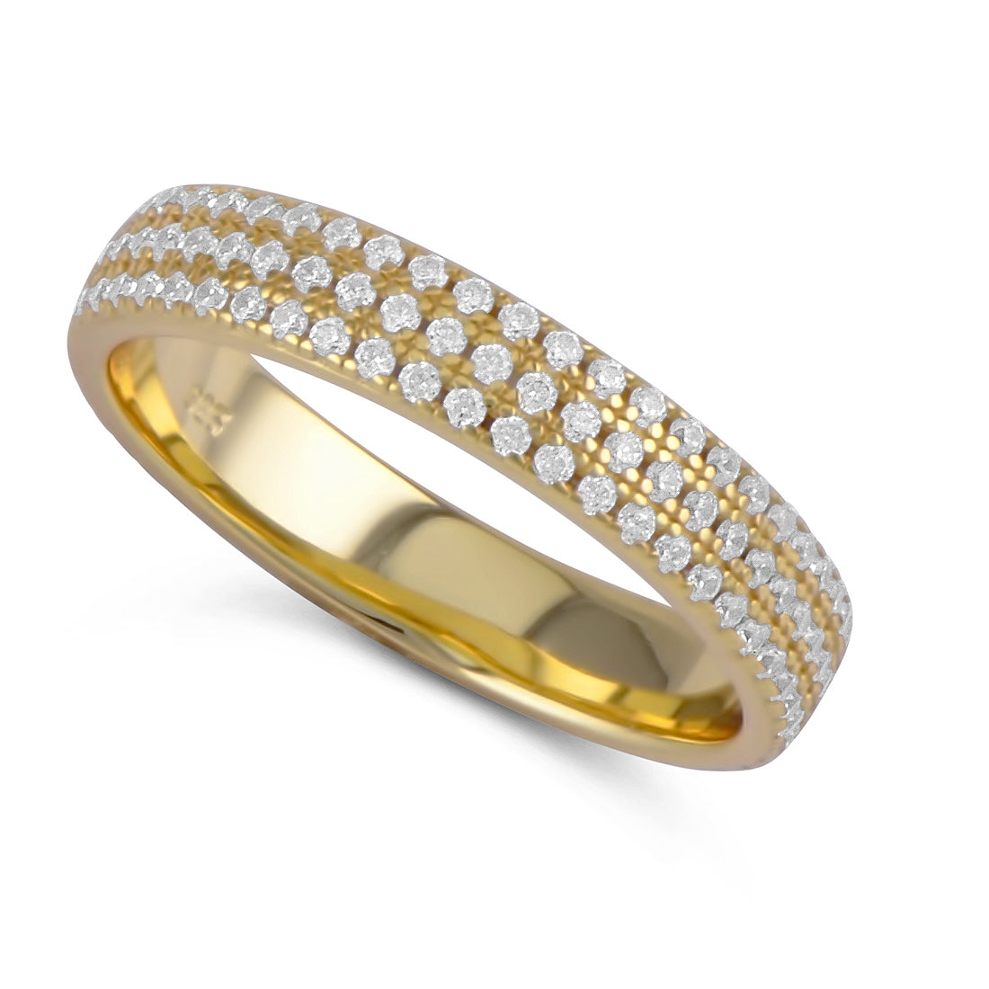 White Gold over Sterling Silver Women's Wide 3 Row CZ Eternity Band Ring