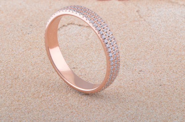 White Gold Over Sterling Silver Womens Wide 3 Row CZ Eternity Band Ring