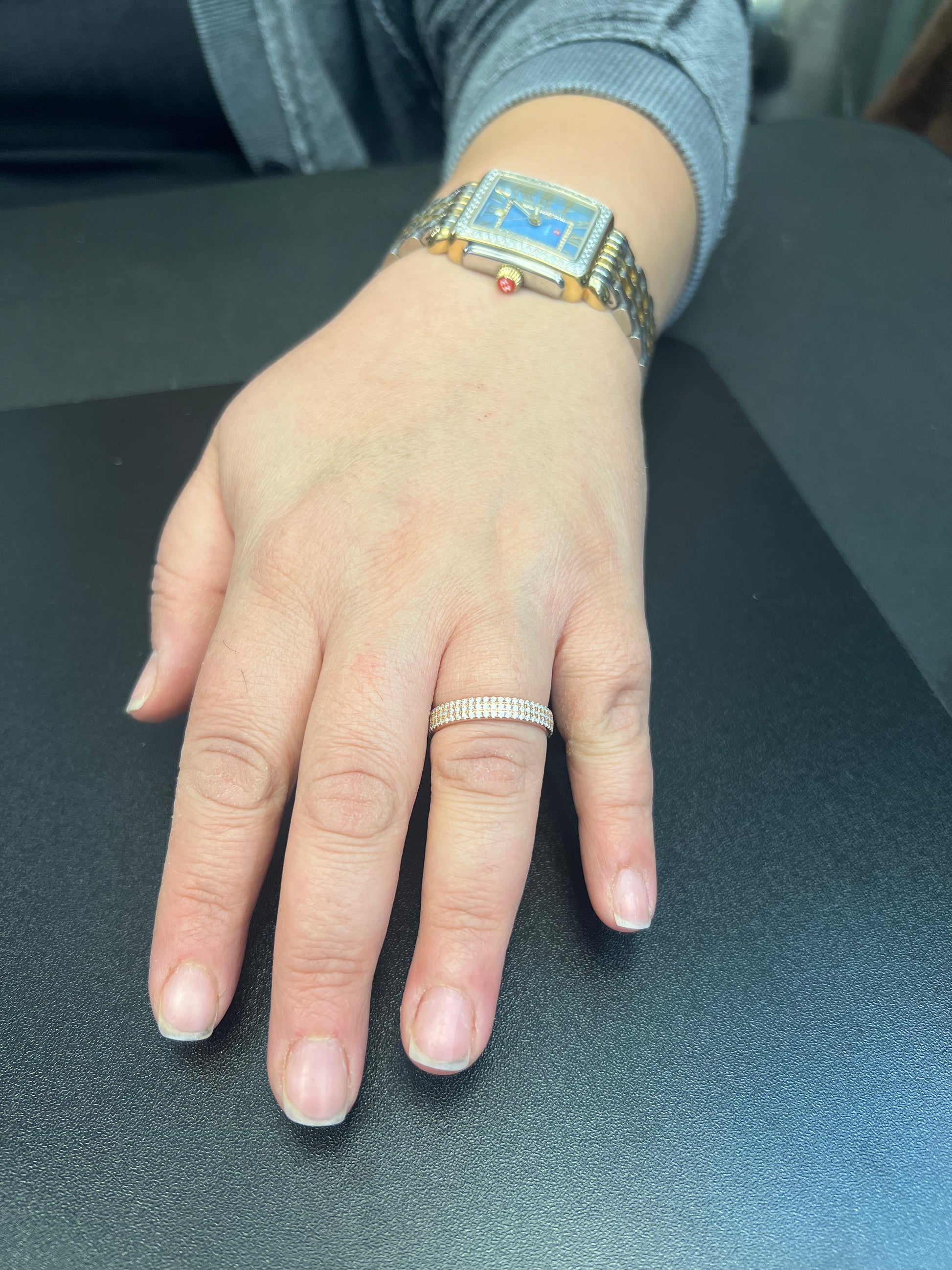 White Gold over Sterling Silver Women's Wide 3 Row CZ Eternity Band Ring