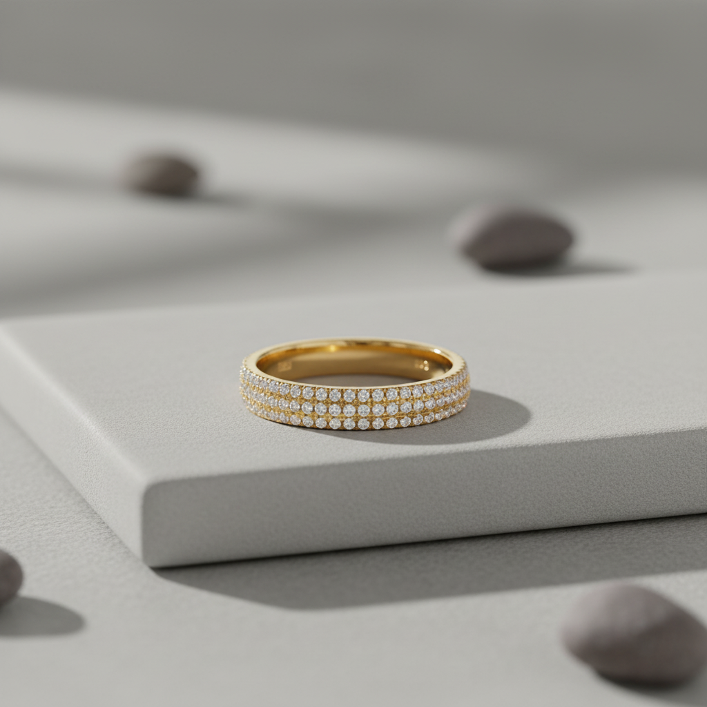 White Gold Over Sterling Silver Womens Wide 3 Row CZ Eternity Band Ring