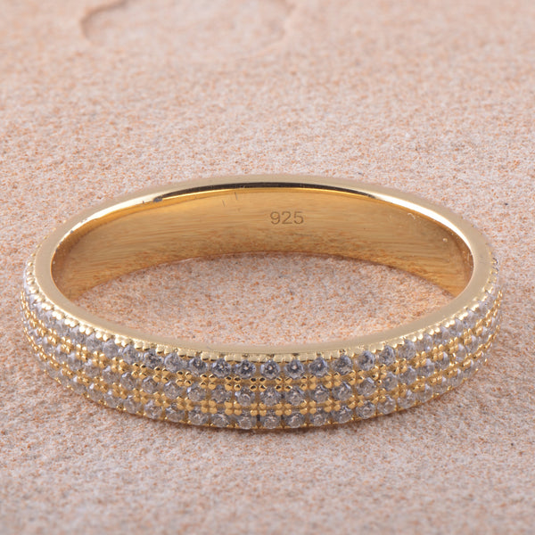 White Gold Over Sterling Silver Womens Wide 3 Row CZ Eternity Band Ring
