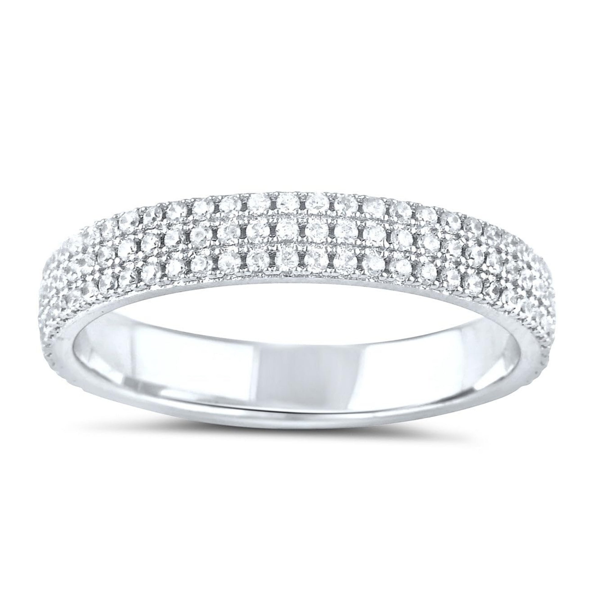 White Gold over Sterling Silver Women's Wide 3 Row CZ Eternity Band Ring