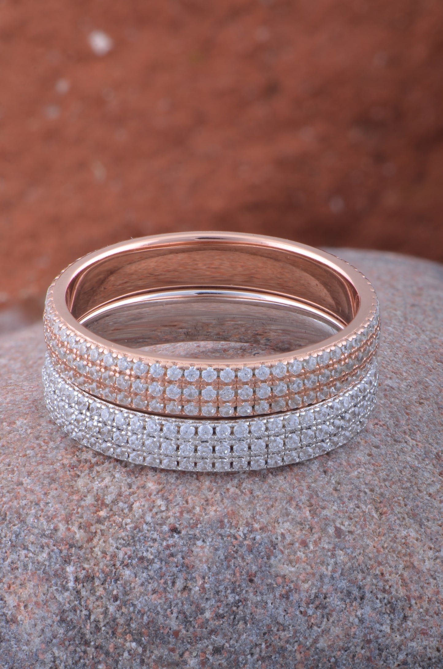 White Gold Over Sterling Silver Womens Wide 3 Row CZ Eternity Band Ring