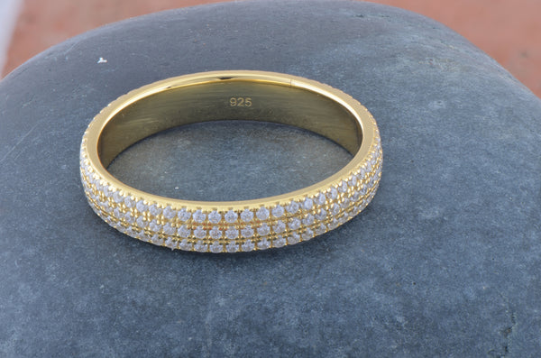 White Gold Over Sterling Silver Womens Wide 3 Row CZ Eternity Band Ring