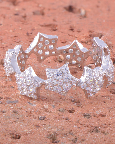 White Gold Over Sterling Silver Womens Cz Rockstar Star Ring