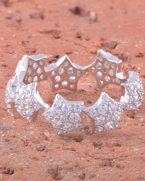 White Gold Over Sterling Silver Womens Cz Rockstar Star Ring
