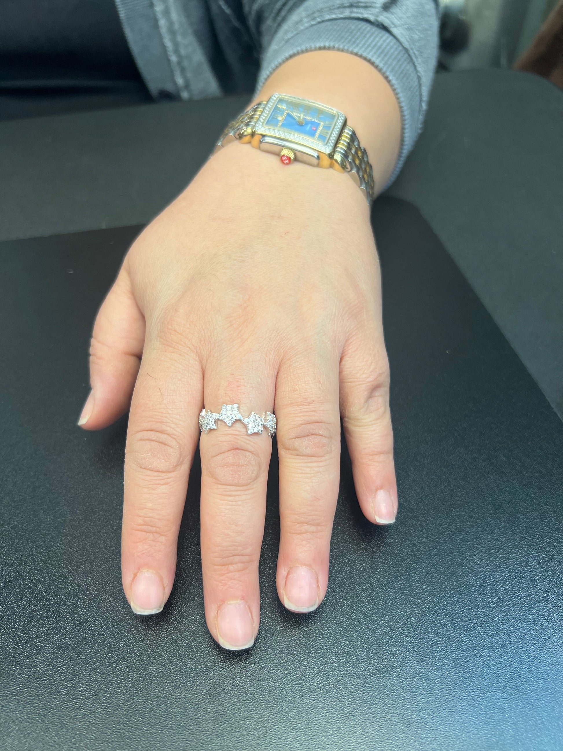 White Gold over Sterling Silver Women's CZ Rockstar Star Ring