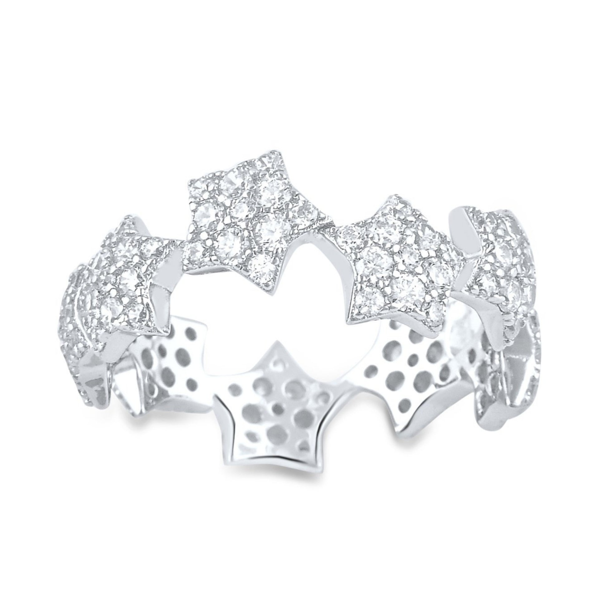 White Gold over Sterling Silver Women's CZ Rockstar Star Ring