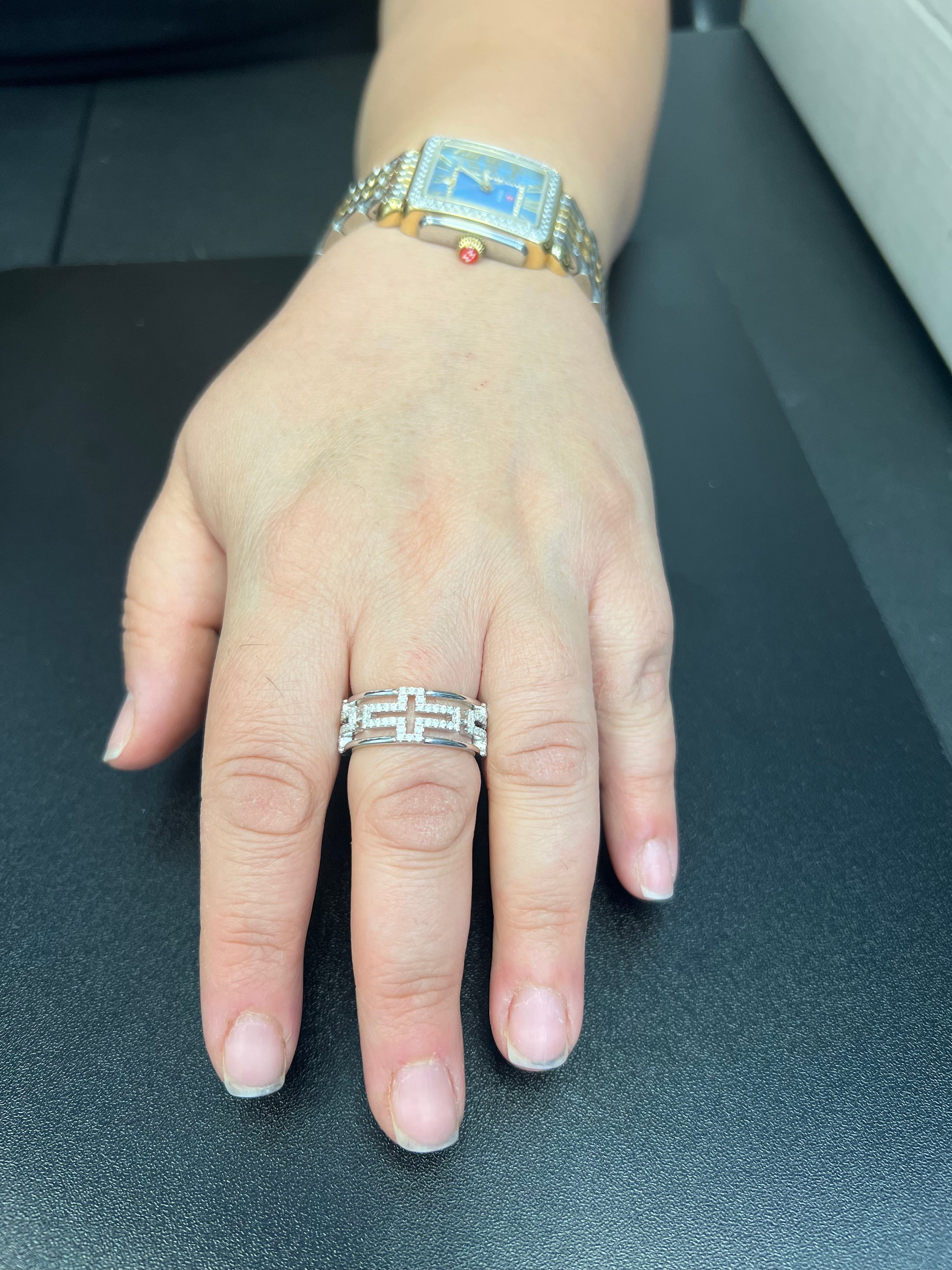 White Gold Gold over Sterling Silver CZ Chunky Sideways Cross Eternity Ring