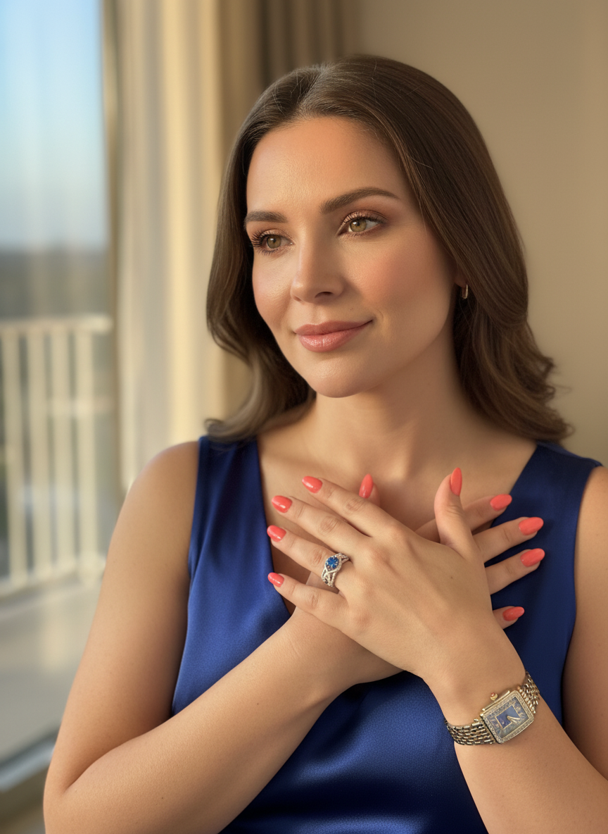 White Gold White Gold over Sterling Silver Simulated Blue Sapphire Flower Ring — view 7
