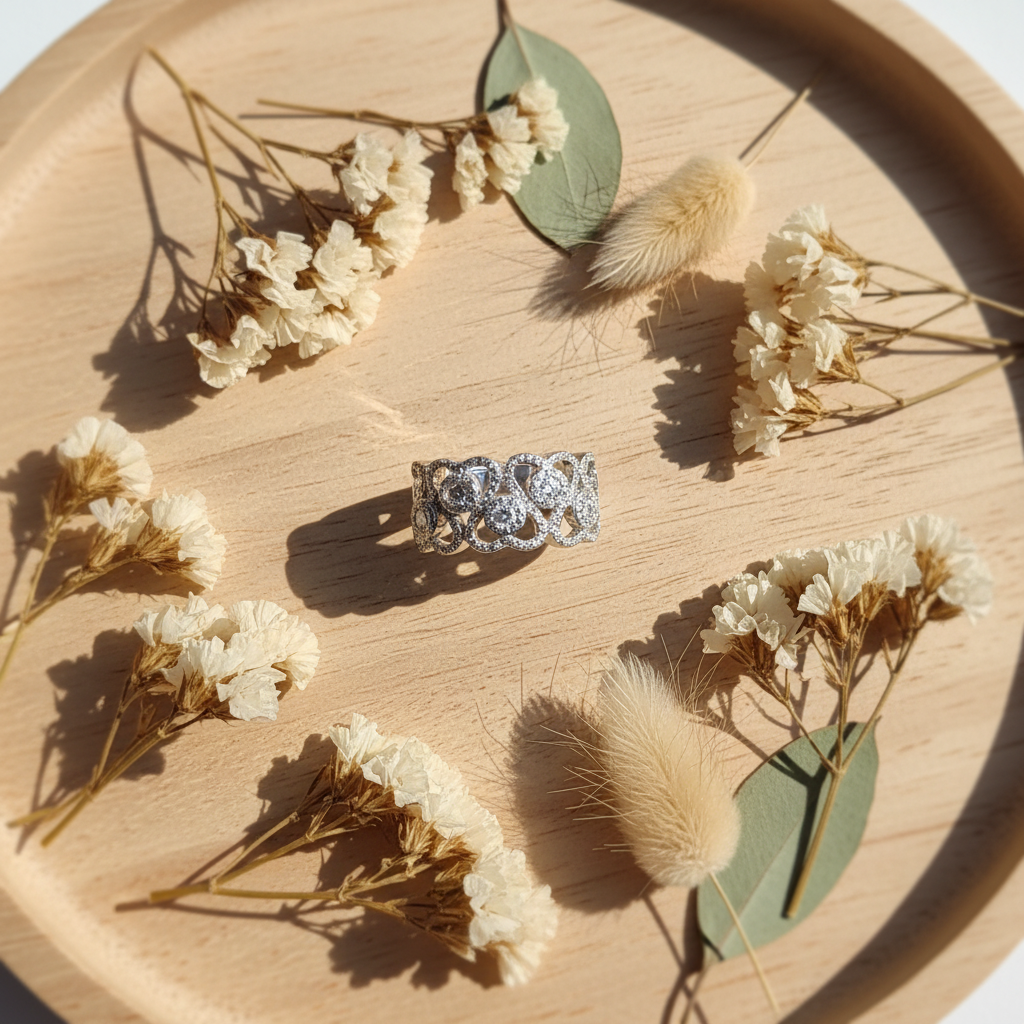 White Gold Over Sterling Silver Womens Chunky Cz Repeating Heart Ring