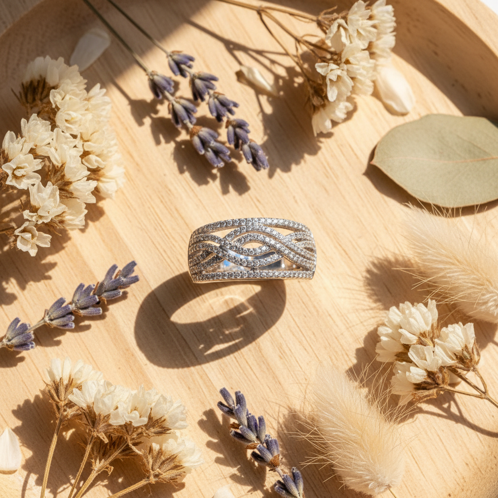 White Gold Over Sterling Silver Womens Cz Wide Infinity Braid Ring