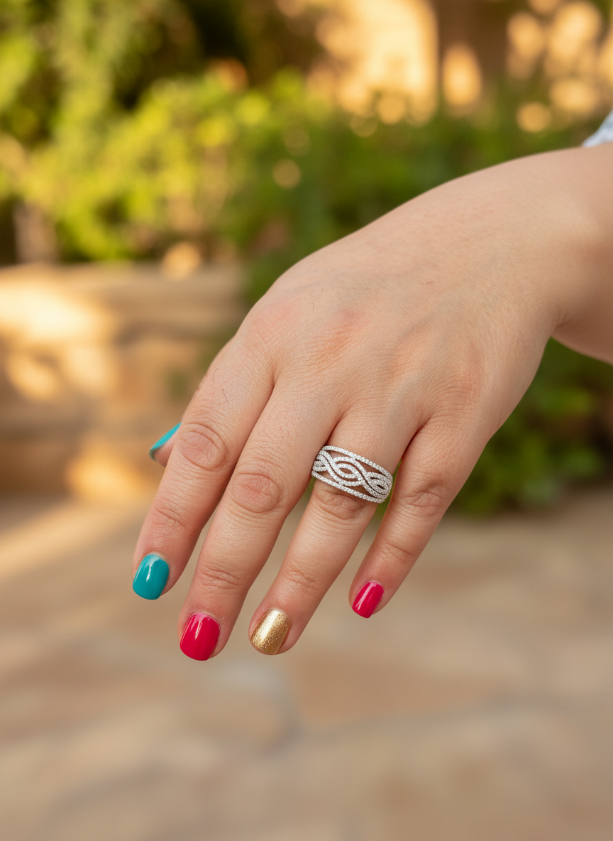 White Gold Over Sterling Silver Womens Cz Wide Infinity Braid Ring