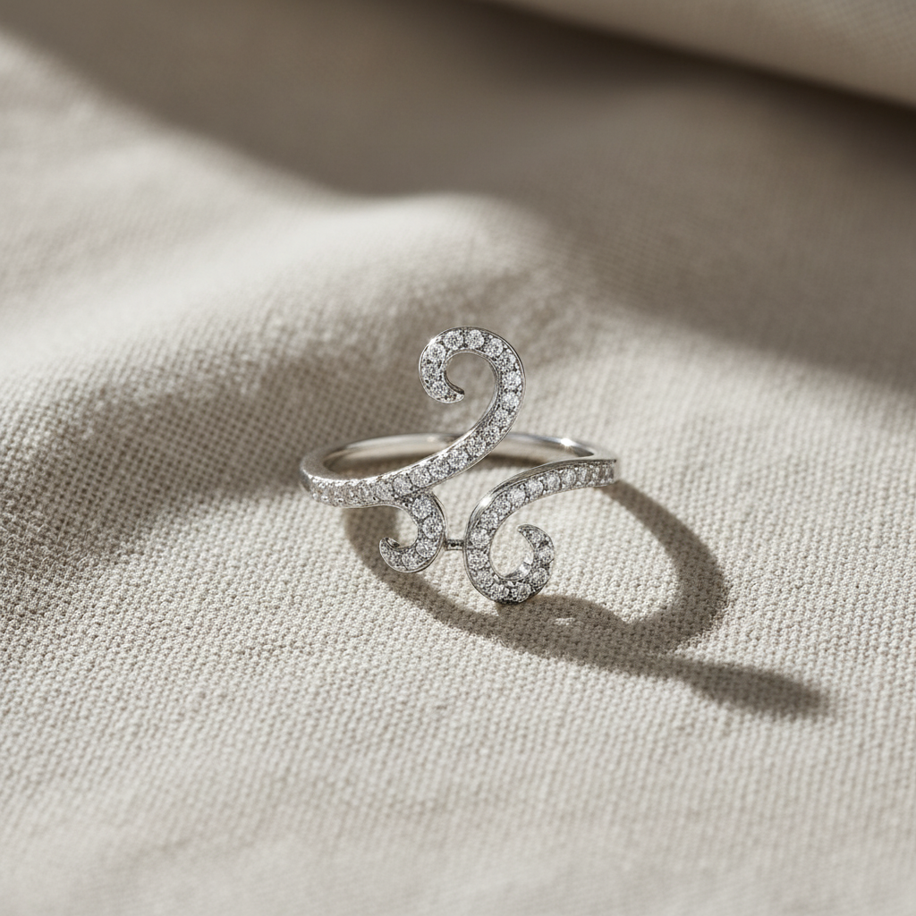 Rhodium Over Sterling Silver Womens Cz Open Form Spiral Ring