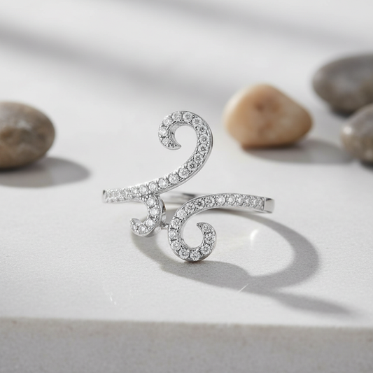 Rhodium Over Sterling Silver Womens Cz Open Form Spiral Ring