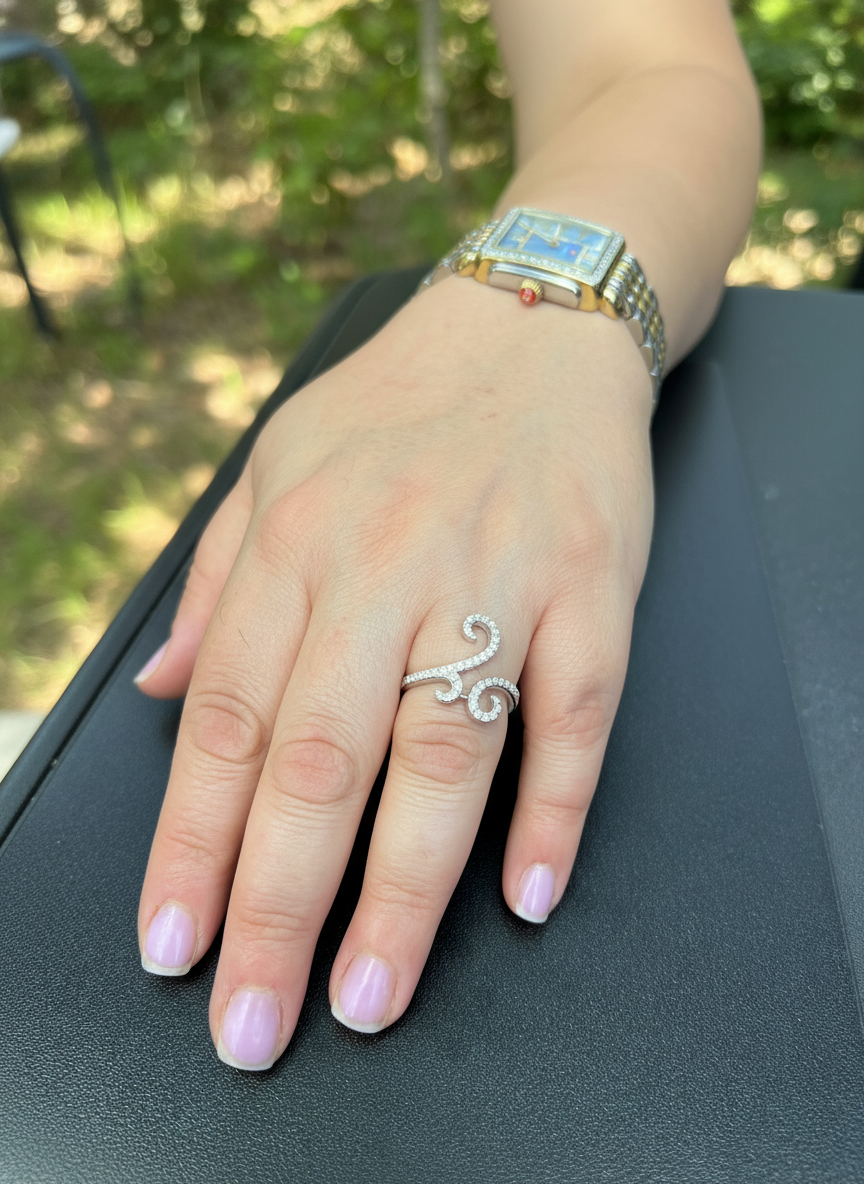 Rhodium-Plated Sterling over Sterling Silver Women's CZ Open Form Spiral Ring