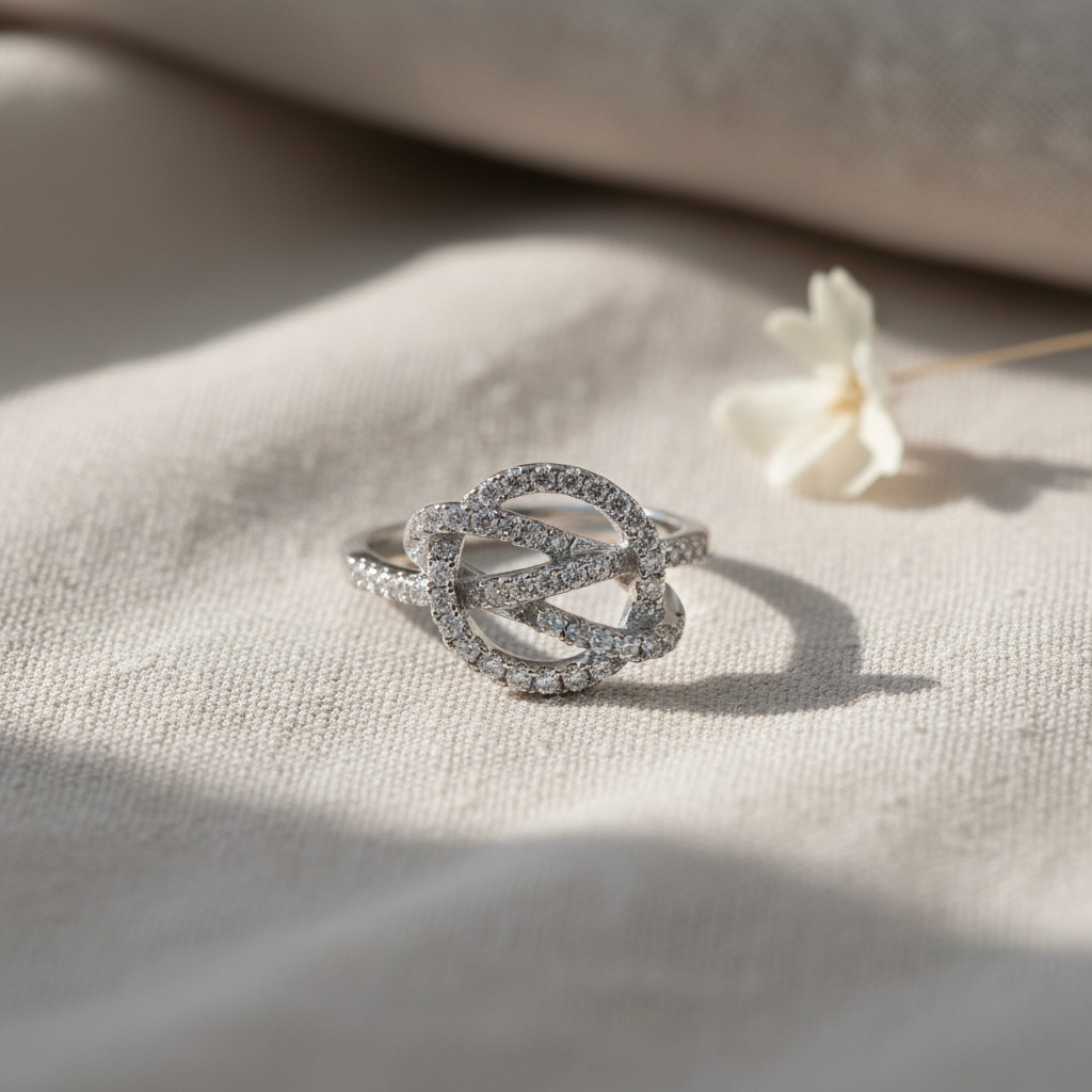 Rhodium Over Sterling Silver Women's Cz Dream Catcher Statement Ring