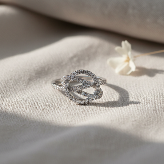 Rhodium Over Sterling Silver Women's Cz Dream Catcher Statement Ring