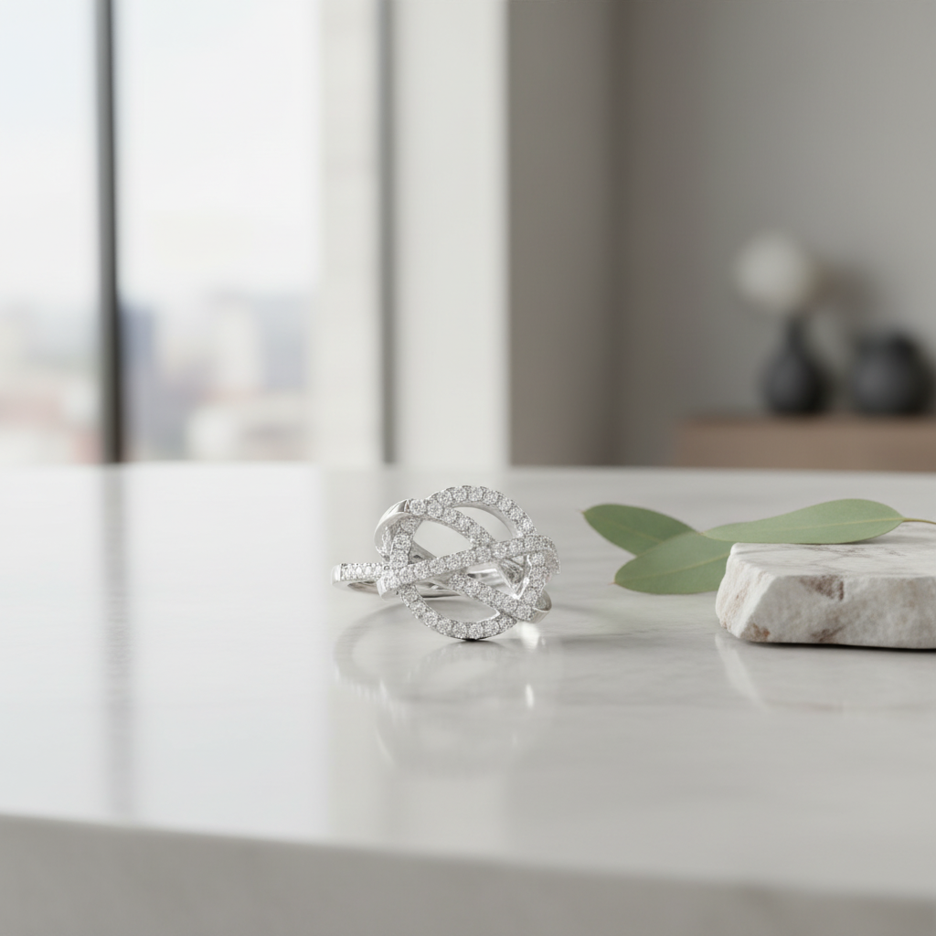 Rhodium Over Sterling Silver Women's Cz Dream Catcher Statement Ring