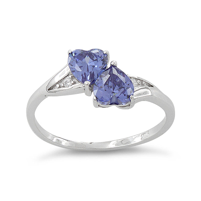 Sterling Silver Simulated Tanzanite Double Heart Ring side view