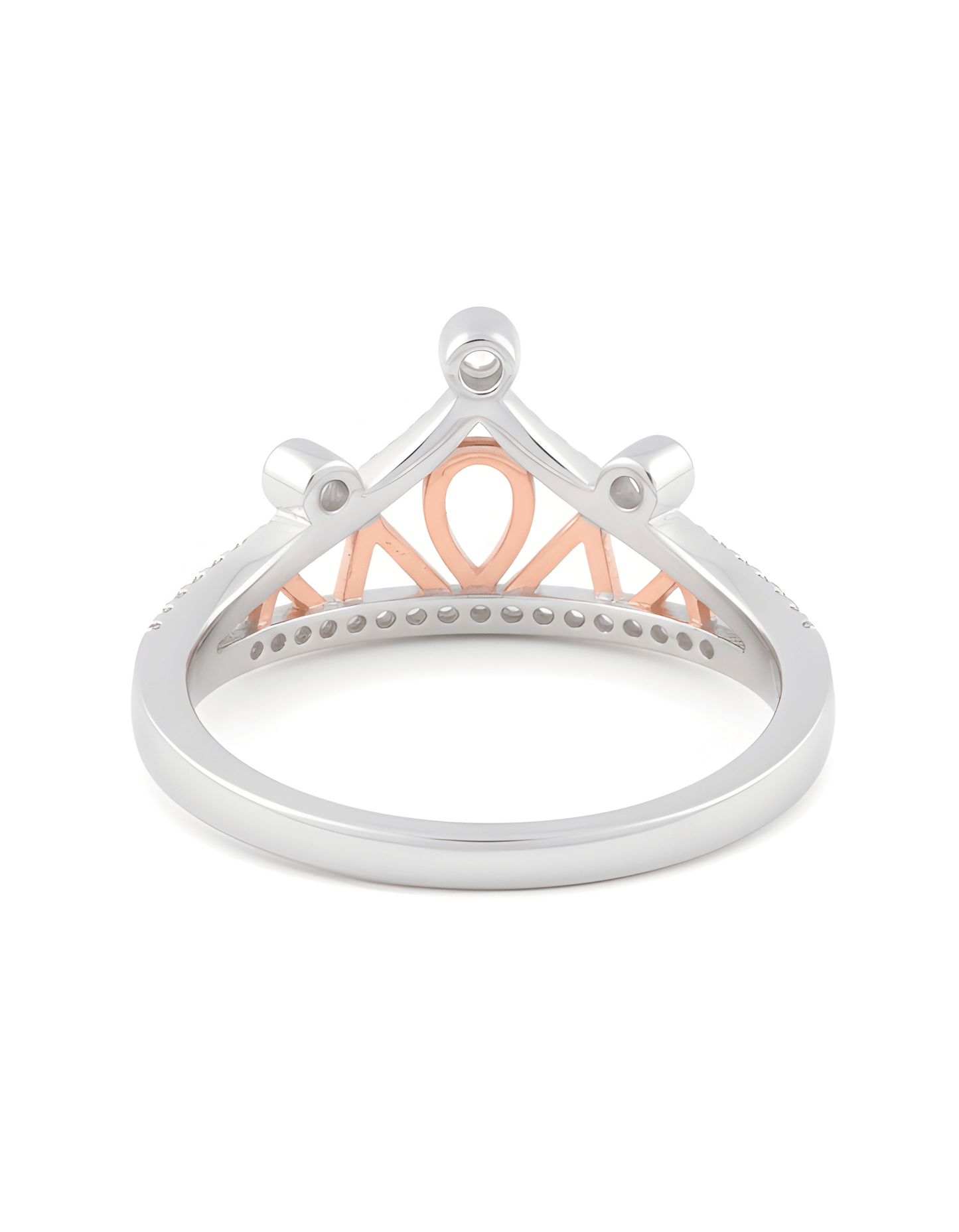 Two-Tone Crown Ring – Rhodium & Rose Gold Plated Sterling Silver with Simulated Moissanite (Sizes 4–9)