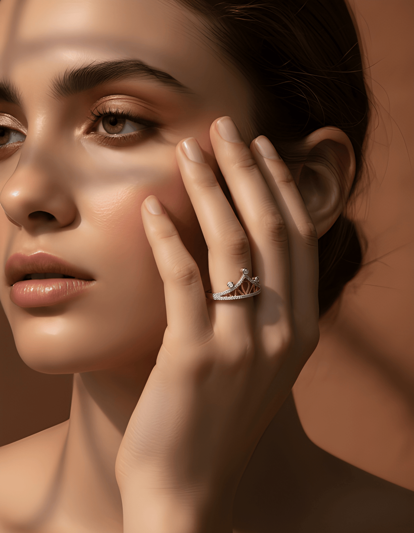 Two-Tone Crown Ring – Rhodium & Rose Gold Plated Sterling Silver with Simulated Moissanite (Sizes 4–9)