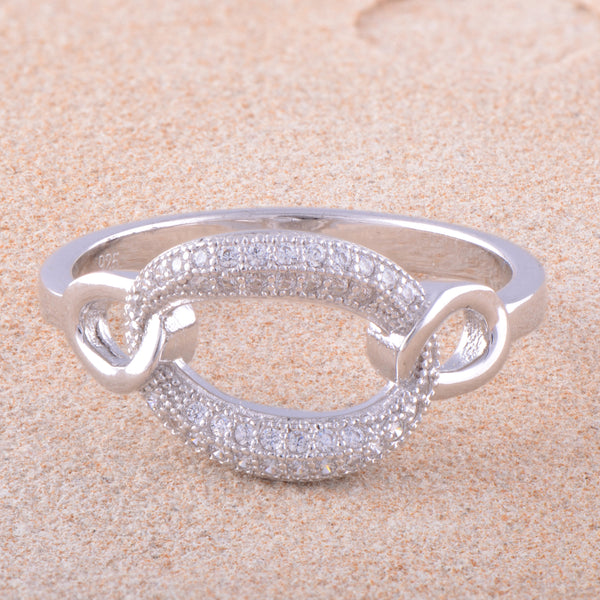 White Gold Over Sterling Silver Womens Cz Oval Chain Link Ring