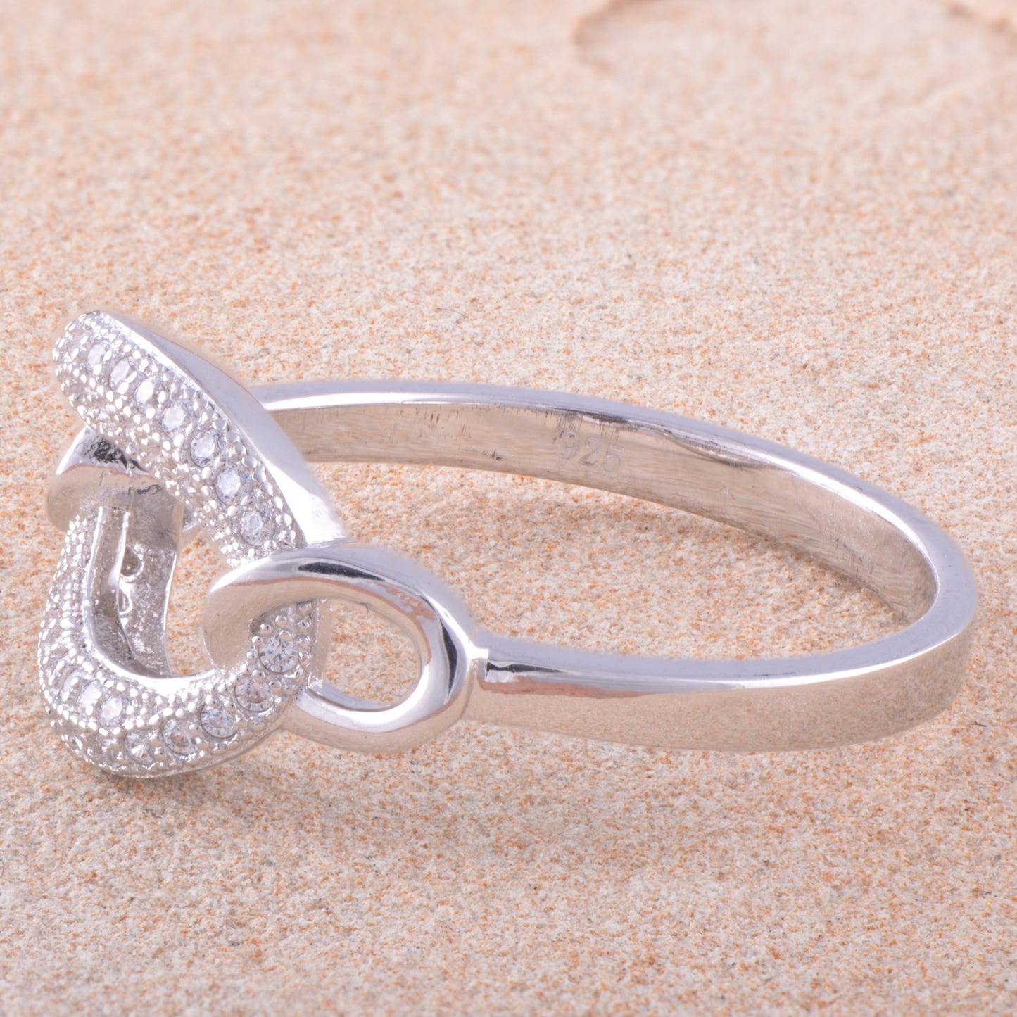 White Gold Over Sterling Silver Womens Cz Oval Chain Link Ring