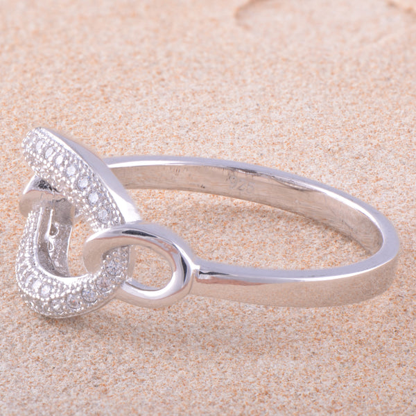 White Gold Over Sterling Silver Womens Cz Oval Chain Link Ring