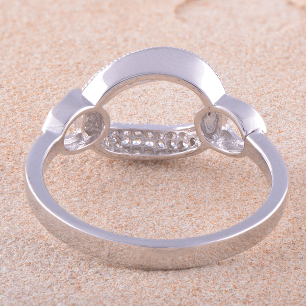 White Gold Over Sterling Silver Womens Cz Oval Chain Link Ring