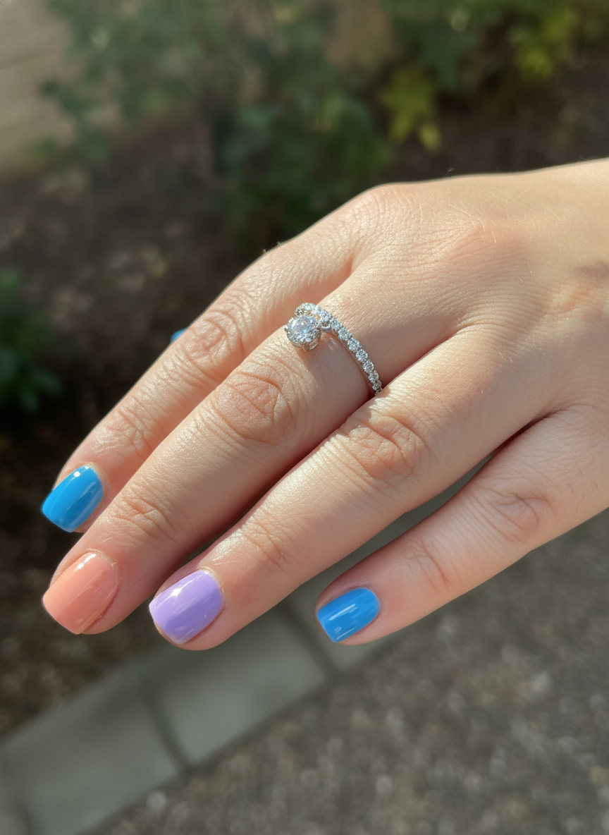 White Gold over Sterling Silver Women's Thin Stackable Dangling Charm CZ Ring