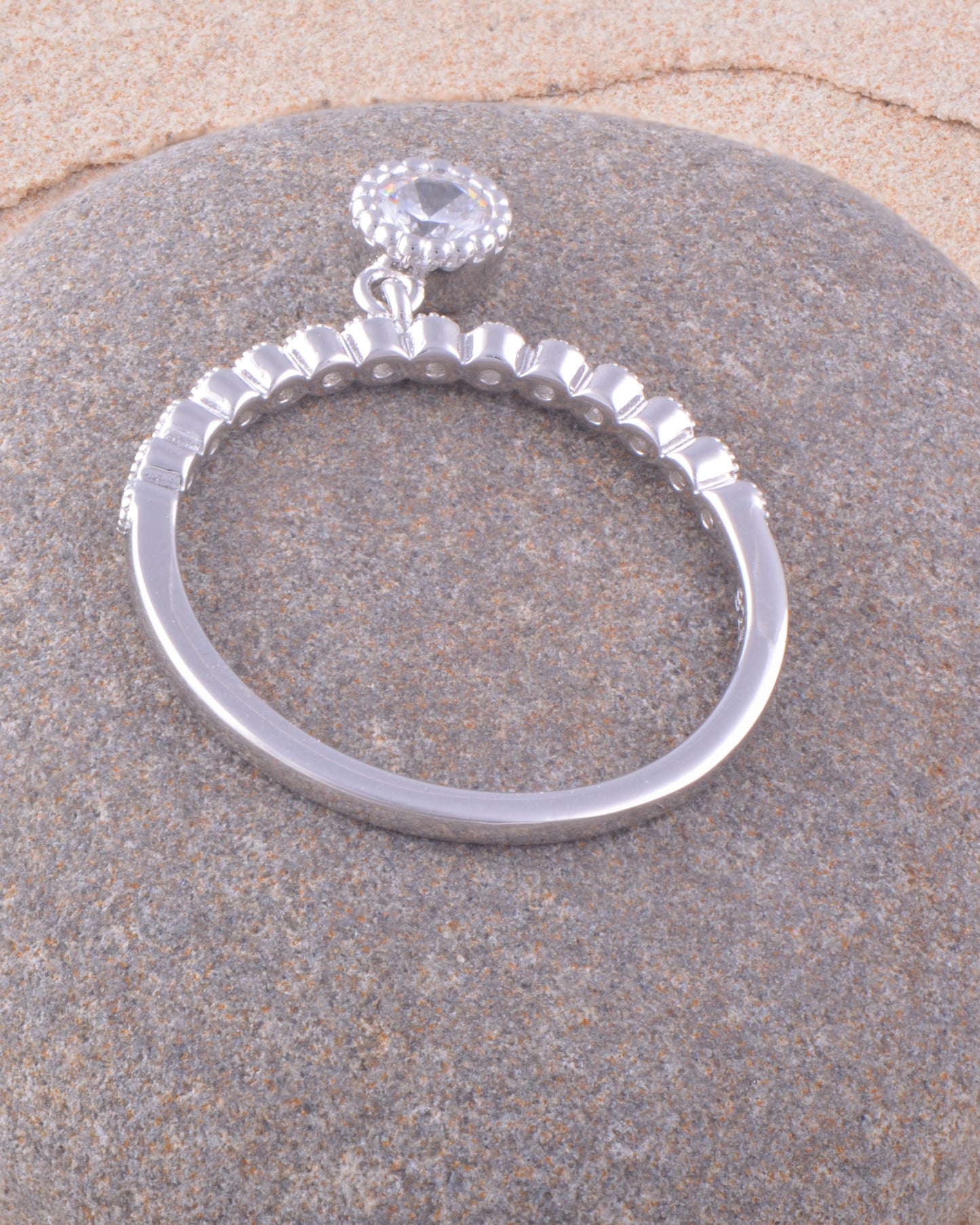 White Gold Over Sterling Silver Womens Thin Stackable Dangling Charm Cz Ring