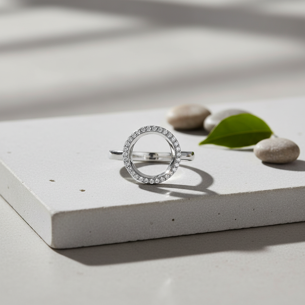 Rhodium-Plated Sterling Rhodium over Sterling Silver Women's CZ O Circle Ring