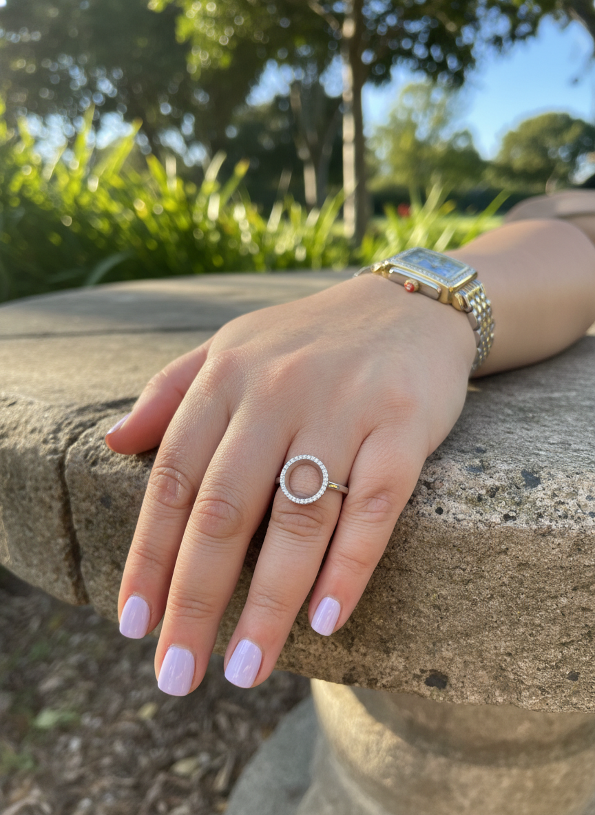 Rhodium-Plated Sterling Rhodium over Sterling Silver Women's CZ O Circle Ring