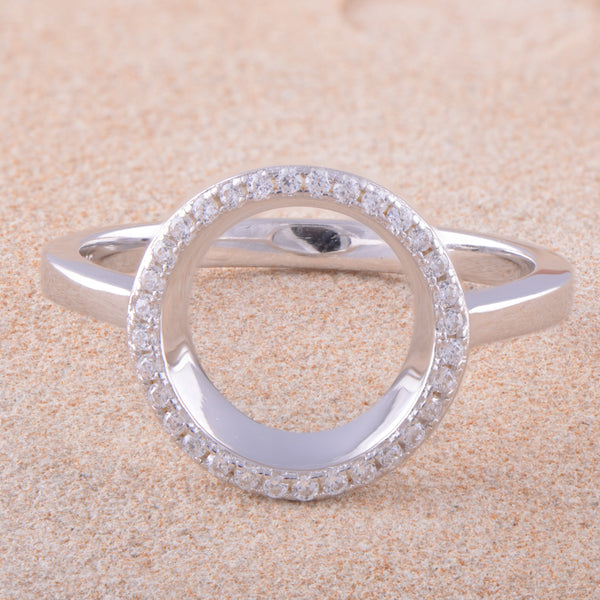 Rhodium Over Sterling Silver Womens Cz O Circle Ring