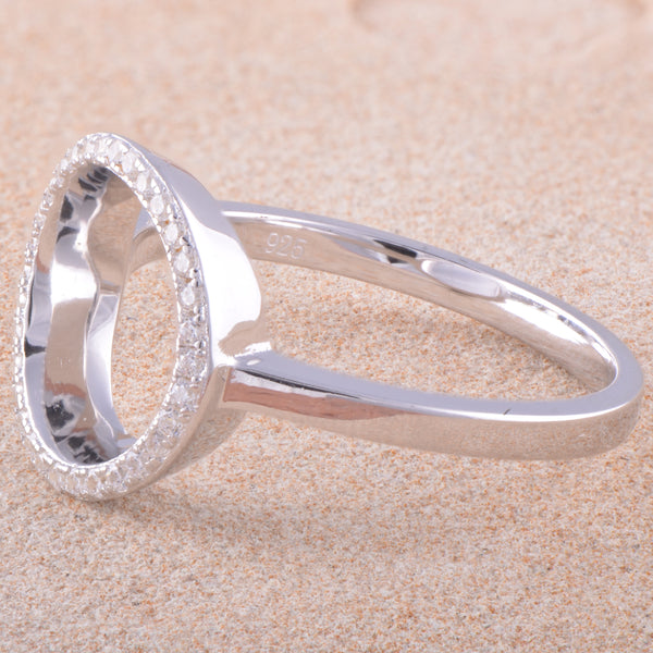 Rhodium Over Sterling Silver Womens Cz O Circle Ring