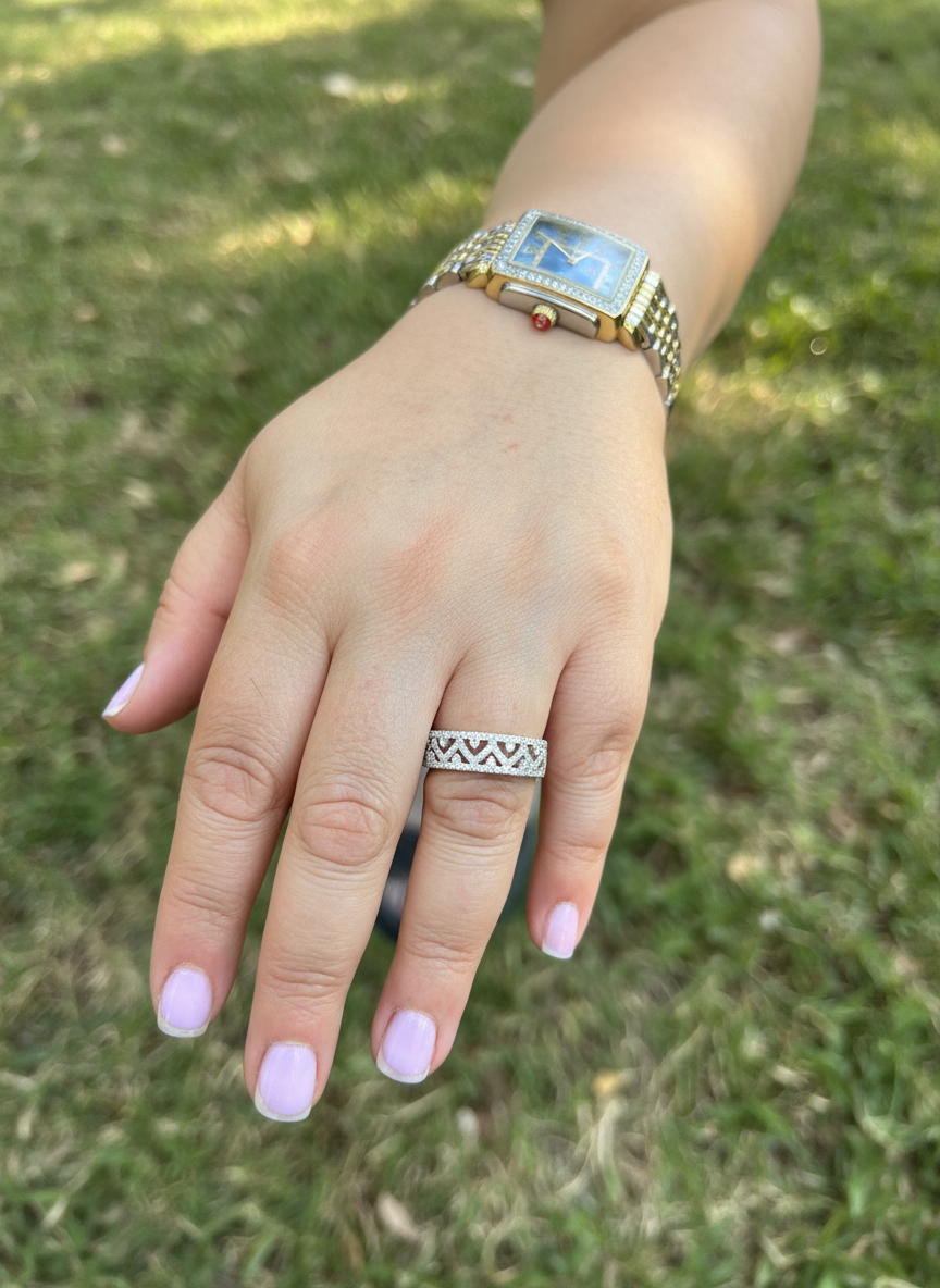White Gold over Sterling Silver Women's CZ Filigree Vine Ring