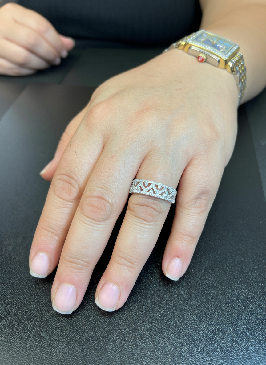 White Gold over Sterling Silver Women's CZ Filigree Vine Ring
