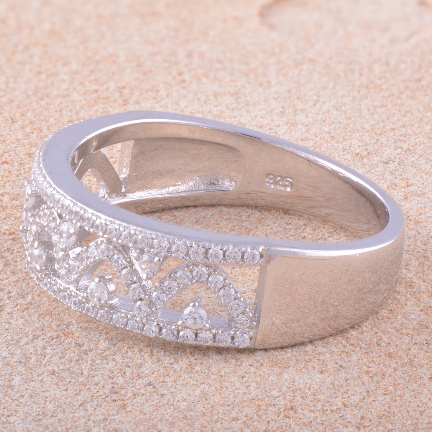 White Gold Over Sterling Silver Womens CZ Filigree Vine Ring