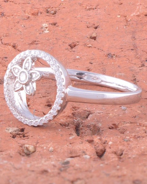 White Gold Over Sterling Silver Womens CZ Round Star Flower Ring