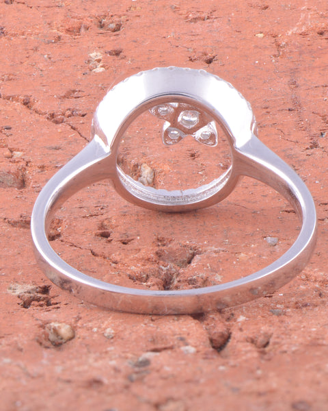 White Gold Over Sterling Silver Womens CZ Round Star Flower Ring