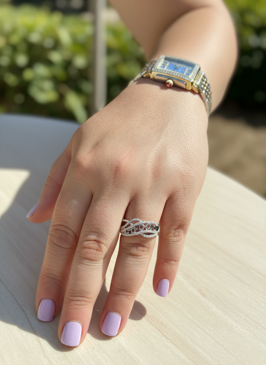White Gold over Sterling Silver Women's CZ Free Thread Statement Ring
