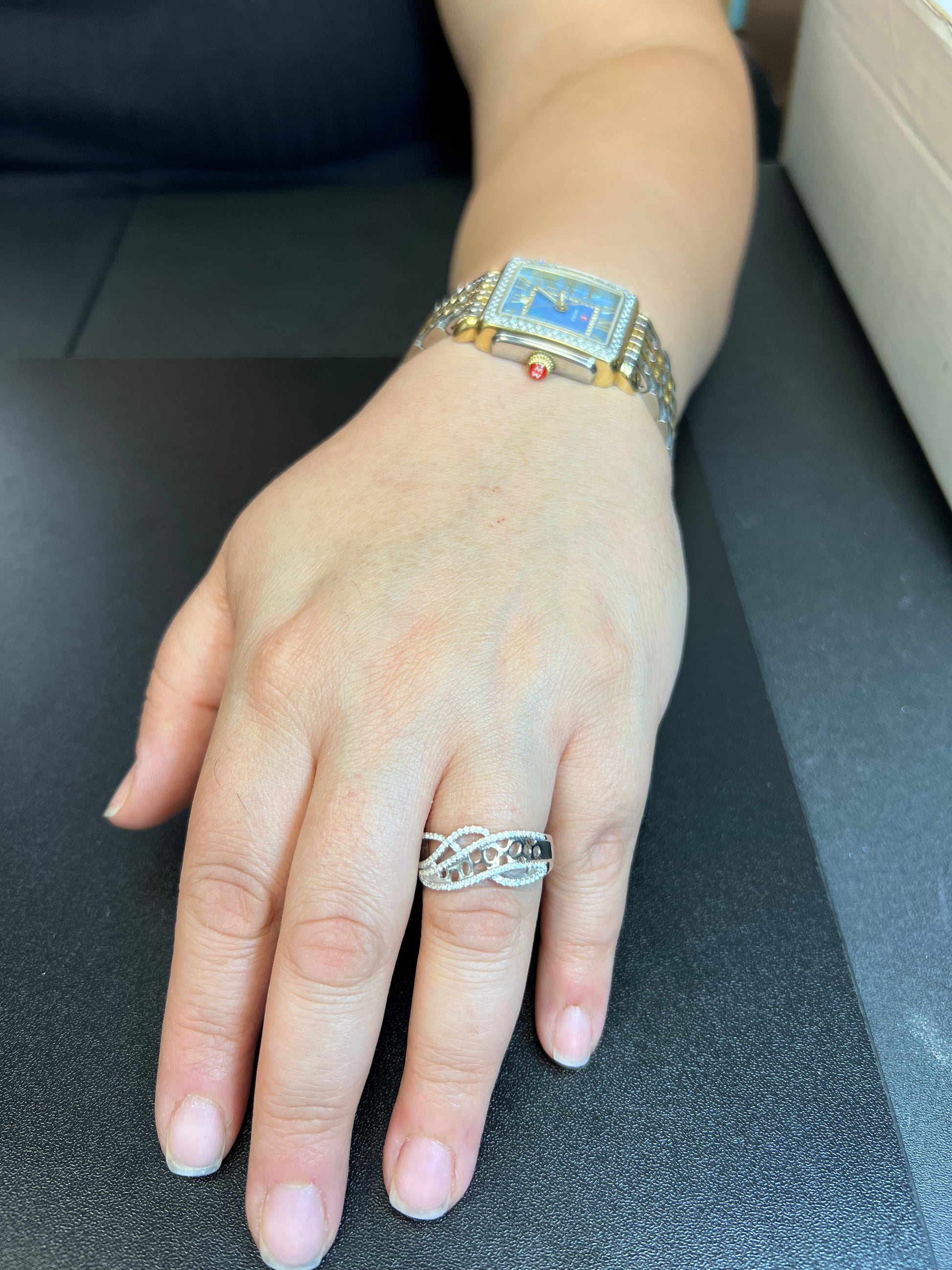 White Gold over Sterling Silver Women's CZ Free Thread Statement Ring