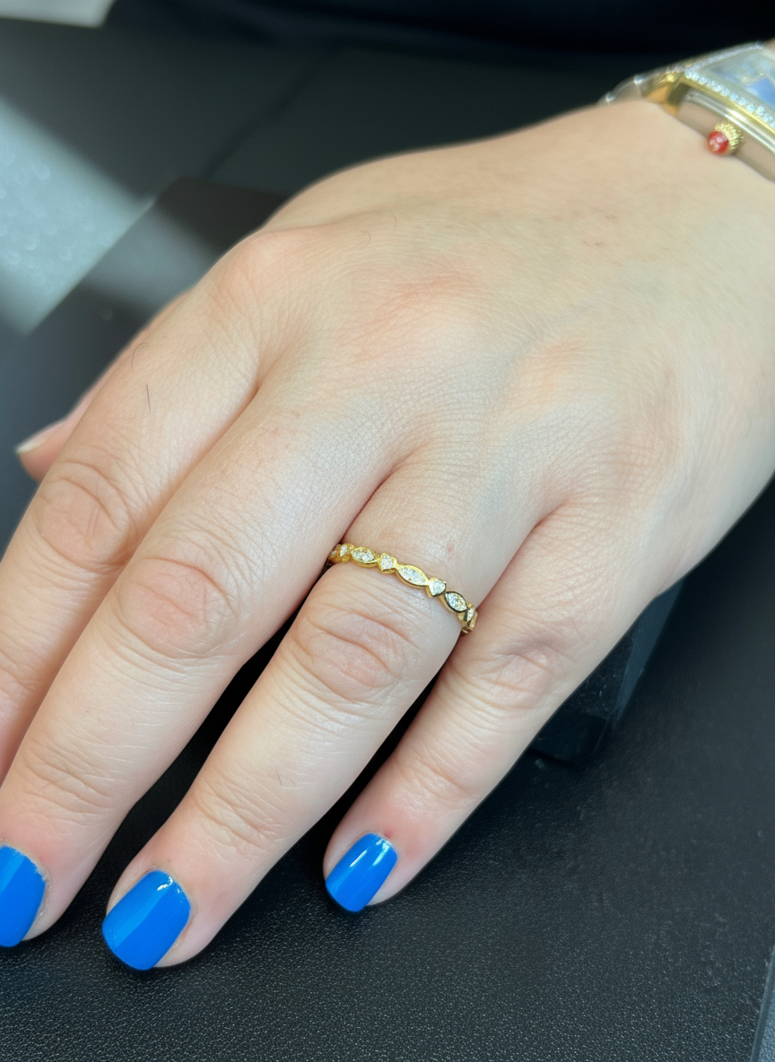 Yellow Gold over Sterling Silver Women's CZ Heart Eternity Band Stacking Ring