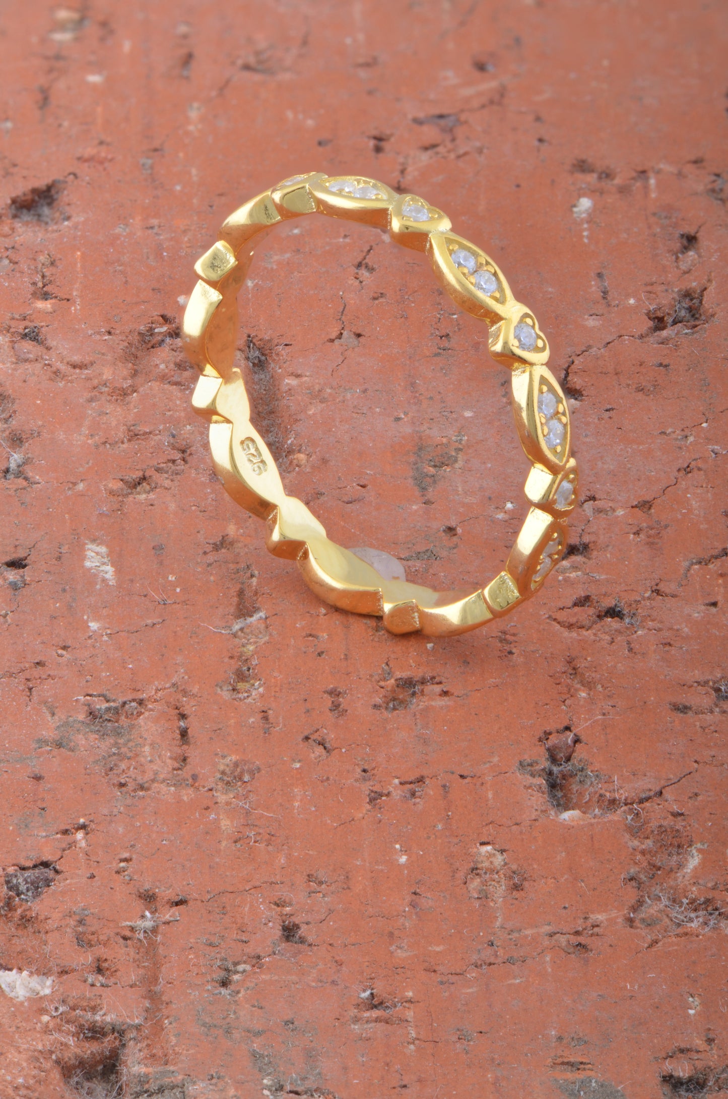 Yellow Gold Over Sterling Silver Womens Cz Heart Eternity Band Stacking Ring